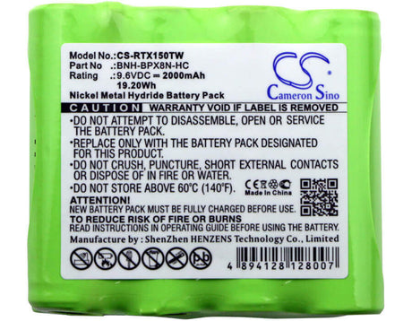 9.6V, Ni-MH, 2000mAh, Two-Way Radio battery fits Ritron, Bnh-bpx8n-hc, Patriot Rtx150, Patriot Rtx450, 19.2Wh Two-Way Radio Cameron Sino Technology Limited