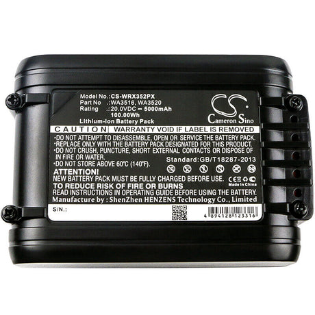 20.0V, Li-ion, 4950mAh, Power Tools battery fits Pattfield, Rockwell, Worx, Rw9351.1, Pe 20 Msb, Pe-20 Agb, 99Wh Power Tools Cameron Sino Technology Limited (Power Tools)