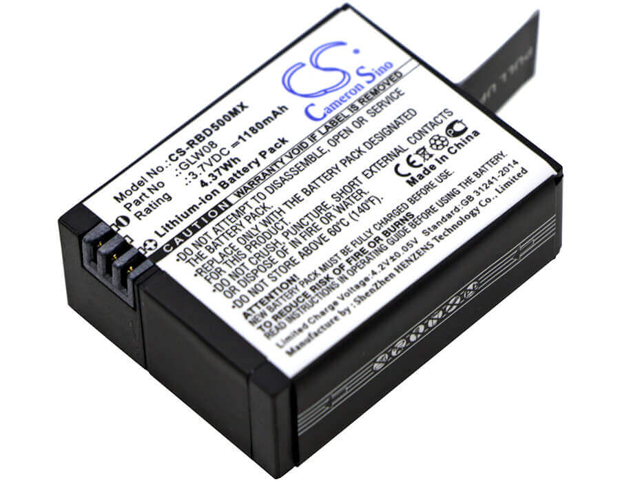 3.7V, Li-ion, 1180mAh, Camera battery fits Rollei, Glw08, Actioncam 500, Actioncam 500 Sunrise, 4.366Wh Camera Cameron Sino Technology Limited (Camera)