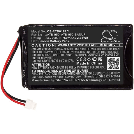 3.7V, Li-ion, 750mAh, Remote Control battery fits Rti, T1, T1b, T2, 2.78Wh Remote Control Cameron Sino Technology Limited