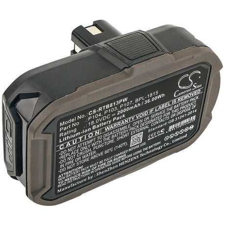 18.0V, Li-ion, 2000mAh, Power Tools battery fits Ryobi, Bpl-1815, Bid-1801m, Bid-180l, 36Wh Power Tools Cameron Sino Technology Limited (Power Tools)
