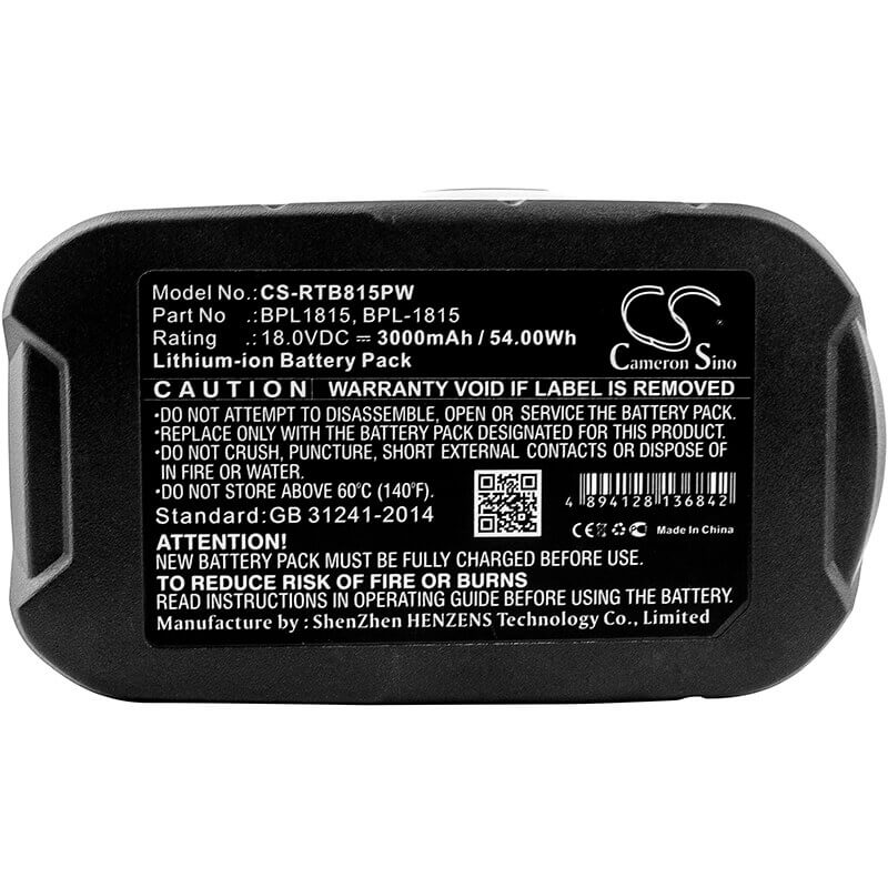 18.0V, Li-ion, 3000mAh, Power Tools battery fits Ryobi, Abp1801, Bid-1801m, Bid-180l, 54Wh Power Tools Cameron Sino Technology Limited (Power Tools)