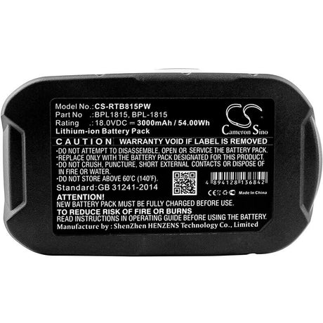 18.0V, Li-ion, 3000mAh, Power Tools battery fits Ryobi, Abp1801, Bid-1801m, Bid-180l, 54Wh Power Tools Cameron Sino Technology Limited (Power Tools)