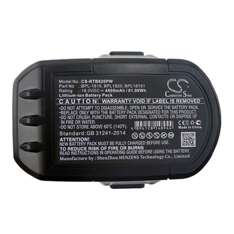 18.0V, Li-ion, 4500mAh, Power Tools battery fits Ryobi, Abp1801, Bid-1801m, Bid-180l, 81Wh Power Tools Cameron Sino Technology Limited (Power Tools)