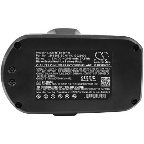 18.0V, Ni-MH, 2100mAh, Power Tools battery fits Ryobi, 130224007, Cdl1802p4, Cid-1802p, 37.8Wh Power Tools Cameron Sino Technology Limited (Power Tools)