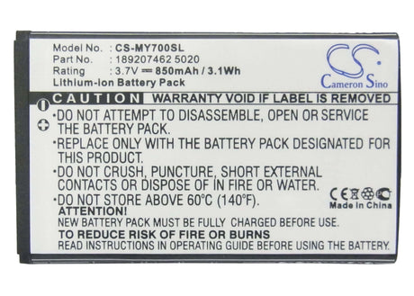 3.7V, Li-ion, 850mAh, SmartPhone battery fits Sagem, 189207462, My419x, My700x, 3.15Wh Mobile, SmartPhone Cameron Sino Technology Limited (Suspended)