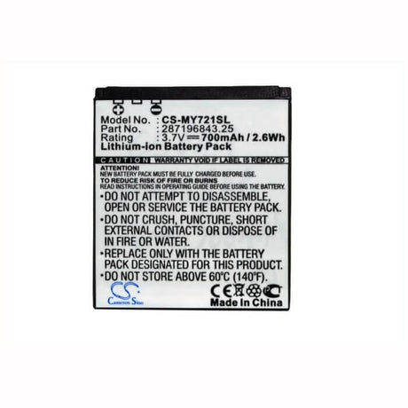 3.7V, Li-ion, 700mAh, SmartPhone battery fits Sagem, 287196831, My721x, My721z, 2.59Wh Mobile, SmartPhone Cameron Sino Technology Limited (Smartphone)