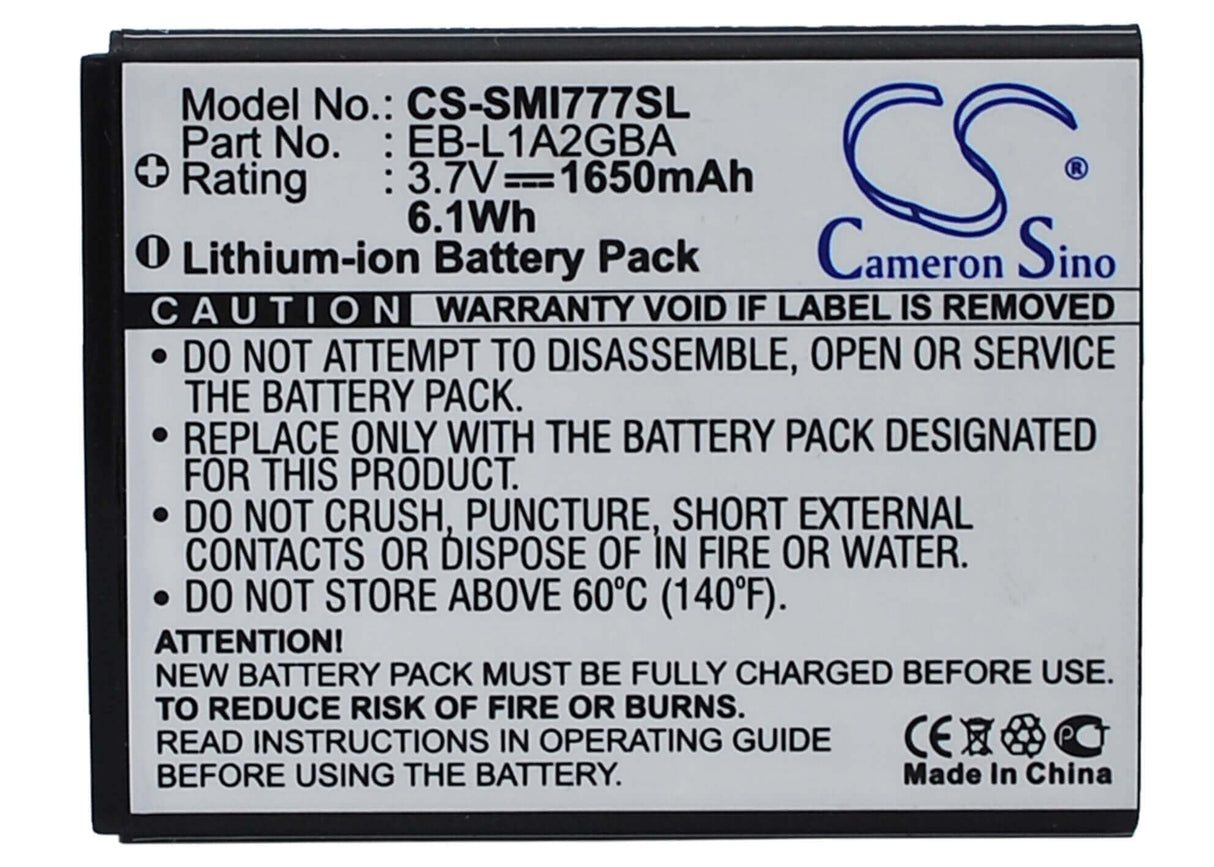 3.7V, Li-ion, 1650mAh, SmartPhone battery fits Samsung, At&t, Eb-l1a2gb, Galaxy S Ii, Sgh-i777, 6.11Wh Mobile, SmartPhone Cameron Sino Technology Limited (Smartphone)