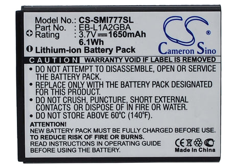3.7V, Li-ion, 1650mAh, SmartPhone battery fits Samsung, At&t, Eb-l1a2gb, Galaxy S Ii, Sgh-i777, 6.11Wh Mobile, SmartPhone Cameron Sino Technology Limited (Smartphone)