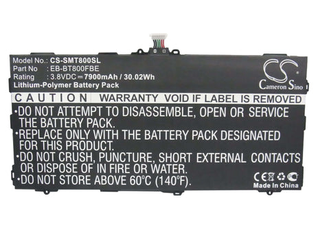 3.8V, Li-Polymer, 7900mAh, Tablet battery fits Samsung, Eb-bt800fbe, Chagall, Galaxy Tab S 10.5, 30.02Wh Tablet Cameron Sino Technology Limited