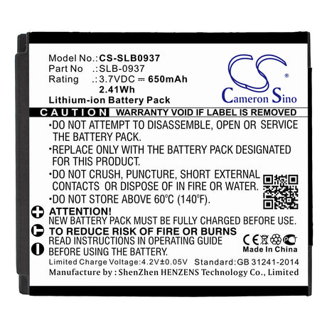 3.7V, Li-ion, 650mAh, Camera battery fits Samsung, Slb-0937, Cl5, I8, 2.405Wh Camera Cameron Sino Technology Limited (Camera)