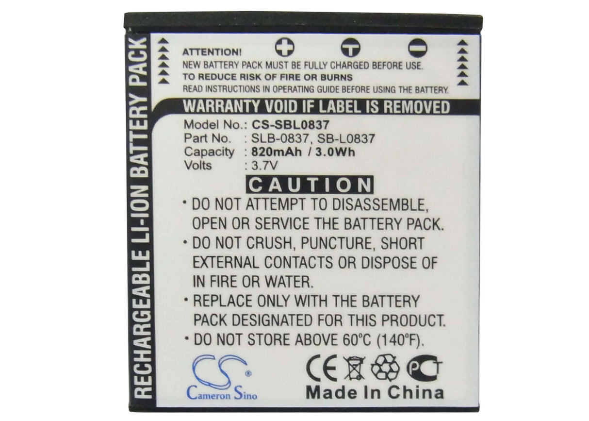 3.7V, Li-ion, 820mAh, Camera battery fits Samsung, Sb-l0837, Digimax I5, Digimax I50, 3.034Wh Camera Cameron Sino Technology Limited (Camera)