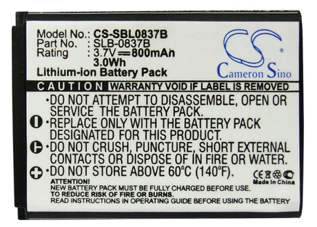 3.7V, Li-ion, 800mAh, Camera battery fits Samsung, Slb-0837(b), Digimax L70, Digimax L70b, 2.96Wh Camera Cameron Sino Technology Limited (Camera)