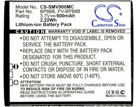 3.7V, Li-ion, 600mAh, Camera battery fits Samsung, Bp88b, Ec-mv900fbpwus, Mv900, 2.22Wh Camera Cameron Sino Technology Limited (Camera)