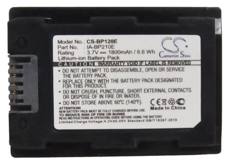 3.7V, Li-ion, 1800mAh, Camera battery fits Samsung, Ia-bp210e, F40, F43, 6.66Wh Camera Cameron Sino Technology Limited (Camera)