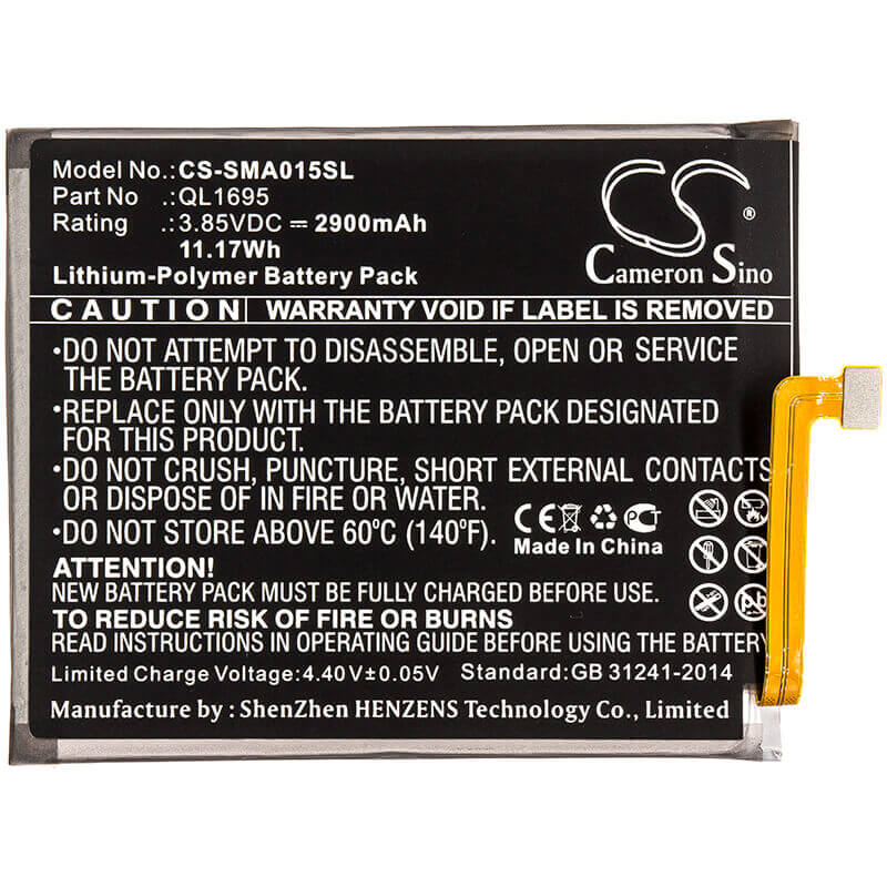 3.85V, Li-Polymer, 2900mAh, SmartPhone battery fits Samsung, Ql1695, Galaxy A01, Galaxy A01 2019, 11.17Wh Mobile, SmartPhone Cameron Sino Technology Limited (Smartphone)