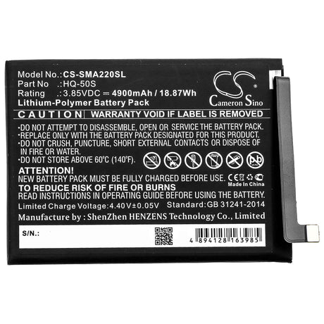 3.85V, Li-Polymer, 4900mAh, SmartPhone battery fits Samsung, Hq-50s, Galaxy A02, Galaxy A02 2021, 18.87Wh Mobile, SmartPhone Cameron Sino Technology Limited (Smartphone)