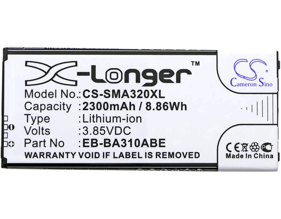3.85V, Li-ion, 2300mAh, SmartPhone battery fits Samsung, Eb-ba310abe, Galaxy A3 2016, Galaxy A3 2016 Duos Lte, 8.86Wh Mobile, SmartPhone Cameron Sino Technology Limited (Smartphone)