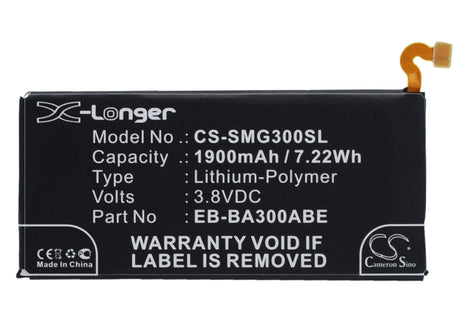 3.8V, Li-Polymer, 1900mAh, SmartPhone battery fits Samsung, Eb-ba300abe, Galaxy A3, Galaxy A3 Duos, 7.22Wh Mobile, SmartPhone Cameron Sino Technology Limited (Smartphone)
