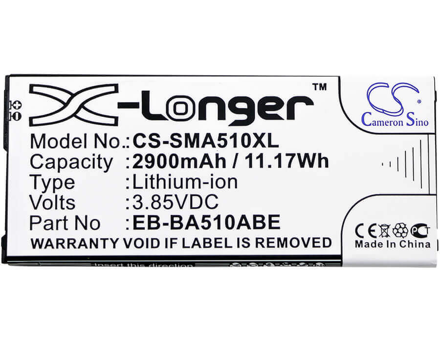 3.85V, Li-ion, 2900mAh, SmartPhone battery fits Samsung, Eb-ba510abe, Galaxy A5 2016 Duos, Sm-a5100, 11.17Wh Mobile, SmartPhone Cameron Sino Technology Limited (Smartphone)