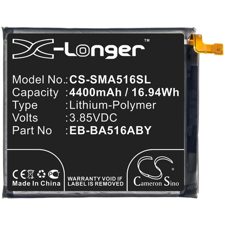 3.85V, Li-Polymer, 4400mAh, SmartPhone battery fits Samsung, Eb-ba516aby, Galaxy A51 5g, Galaxy A51 Uw 5g, 16.94Wh Mobile, SmartPhone Cameron Sino Technology Limited (Smartphone)