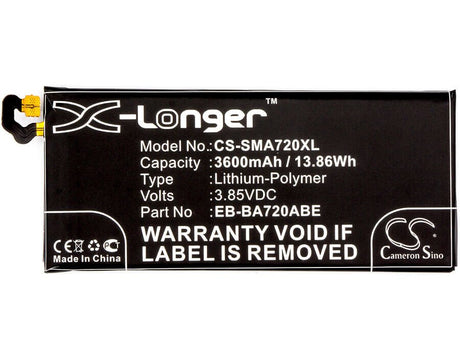 3.85V, Li-Polymer, 3600mAh, SmartPhone battery fits Samsung, Eb-ba720abe, Galaxy A7 2017, Galaxy A7 2017 Duos Td-lte, 13.86Wh Mobile, SmartPhone Cameron Sino Technology Limited (Smartphone)