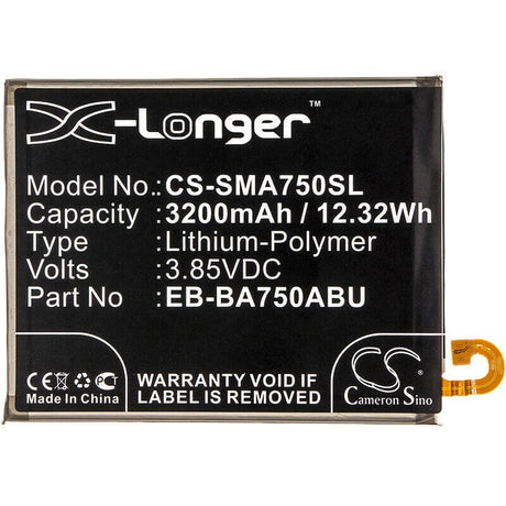 3.85V, Li-Polymer, 3200mAh, SmartPhone battery fits Samsung, Eb-ba750abe, Galaxy A10, Galaxy A7 2018, 12.32Wh Mobile, SmartPhone Cameron Sino Technology Limited (Smartphone)