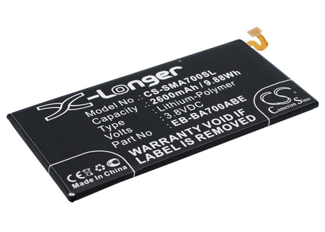 3.8V, Li-Polymer, 2600mAh, SmartPhone battery fits Samsung, Eb-ba700abe, Galaxy A7, Galaxy A7 Duos, 9.88Wh Mobile, SmartPhone Cameron Sino Technology Limited (Smartphone)