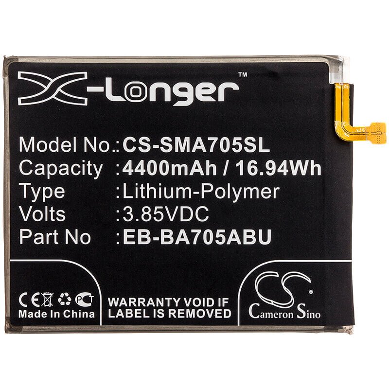 3.85V, Li-Polymer, 4400mAh, SmartPhone battery fits Samsung, Eb-ba705abe, Galaxy A70, Galaxy A70 2019, 16.94Wh Mobile, SmartPhone Cameron Sino Technology Limited (Smartphone)