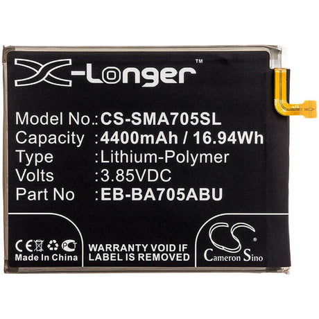 3.85V, Li-Polymer, 4400mAh, SmartPhone battery fits Samsung, Eb-ba705abe, Galaxy A70, Galaxy A70 2019, 16.94Wh Mobile, SmartPhone Cameron Sino Technology Limited (Smartphone)