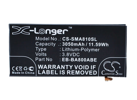 3.8V, Li-Polymer, 3050mAh, SmartPhone battery fits Samsung, Eb-ba800abe, Galaxy A8 2015, Galaxy A8 Duos, 11.59Wh Mobile, SmartPhone Cameron Sino Technology Limited (Smartphone)