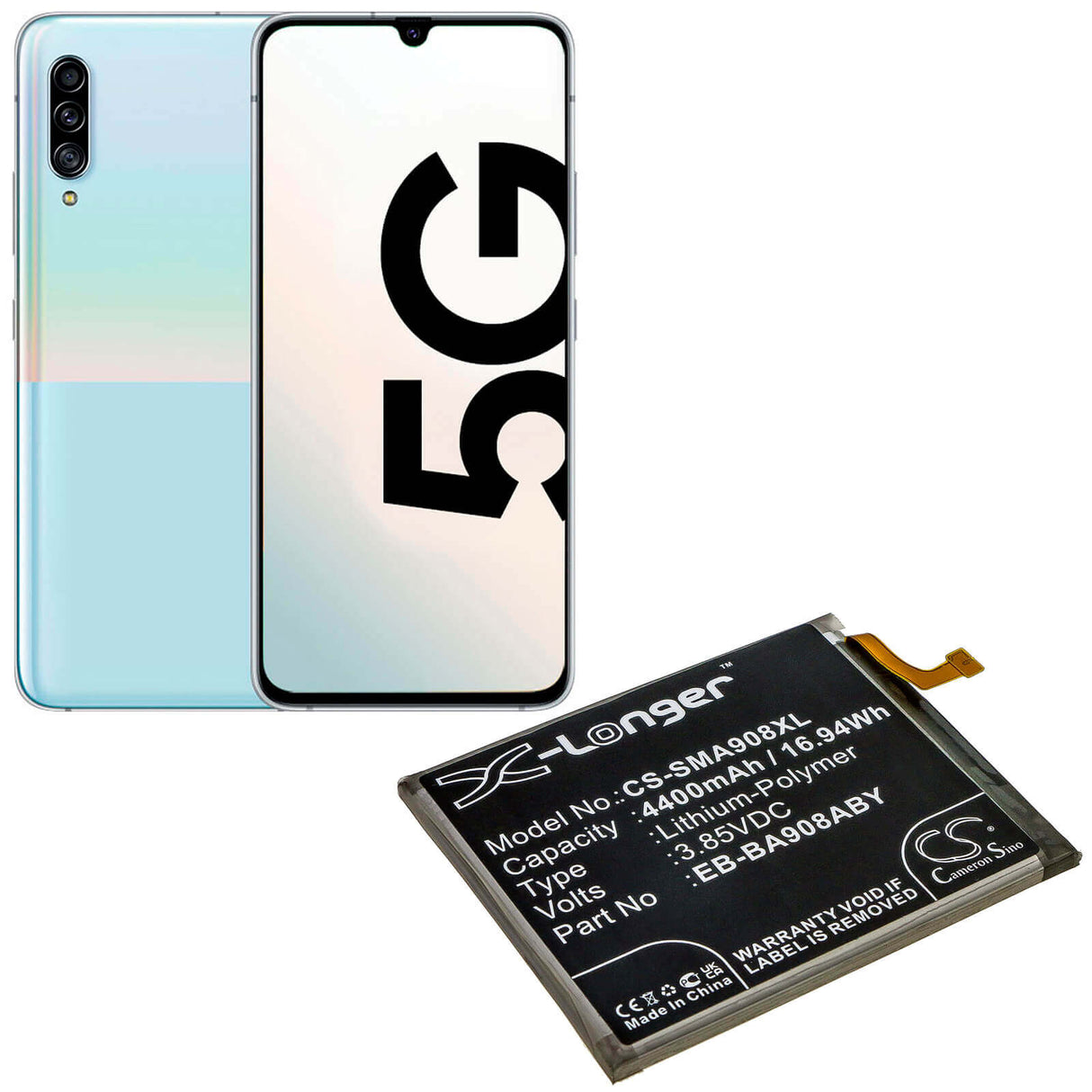 3.85V, Li-Polymer, 4400mAh, SmartPhone battery fits Samsung, Eb-ba908aby, Galaxy A90 5g, Sm-a908, 16.94Wh Mobile, SmartPhone Cameron Sino Technology Limited (Smartphone)
