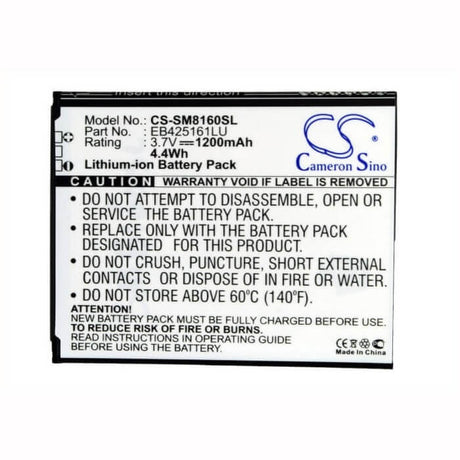 3.7V, Li-ion, 1200mAh, SmartPhone battery fits Samsung, Eb425161la, Galaxy Ace 2, Galaxy Ace Ii X, 4.44Wh Mobile, SmartPhone Cameron Sino Technology Limited (Smartphone)