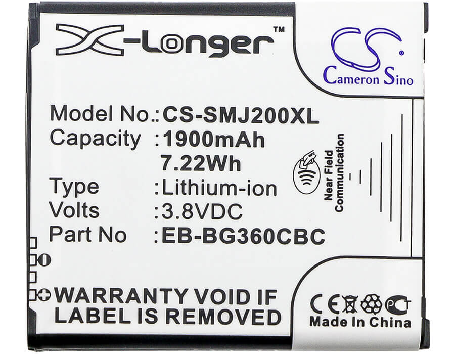 3.8V, Li-ion, 1900mAh, SmartPhone battery fits Samsung, Eb-bg360bbe, Galaxy Core Prime, Galaxy Core Prime Cdma, 7.22Wh Mobile, SmartPhone Cameron Sino Technology Limited (Smartphone)