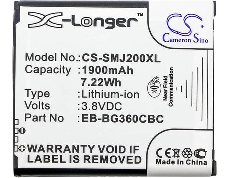 3.8V, Li-ion, 1900mAh, SmartPhone battery fits Samsung, Eb-bg360bbe, Galaxy Core Prime, Galaxy Core Prime Cdma, 7.22Wh Mobile, SmartPhone Cameron Sino Technology Limited (Smartphone)