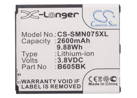 3.8V, Li-ion, 2600mAh, SmartPhone battery fits Samsung, B605ba, Galaxy J, Sgh-n075t, 9.88Wh Mobile, SmartPhone Cameron Sino Technology Limited (Smartphone)