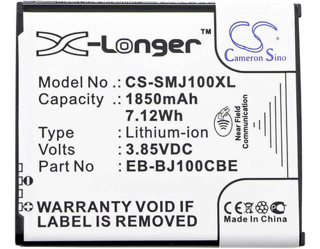 3.85V, Li-ion, 1850mAh, SmartPhone battery fits Samsung, (Black),Eb-bj100bbe, Galaxy J1, Galaxy J1 4g, 7.12Wh Mobile, SmartPhone Cameron Sino Technology Limited (Smartphone)