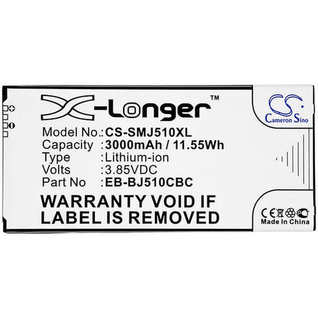 3.85V, Li-ion, 3000mAh, SmartPhone battery fits Samsung, Eb-bj510cbc, Galaxy J5 2016, Galaxy J5 6 Duos, 11.55Wh Mobile, SmartPhone Cameron Sino Technology Limited (Smartphone)