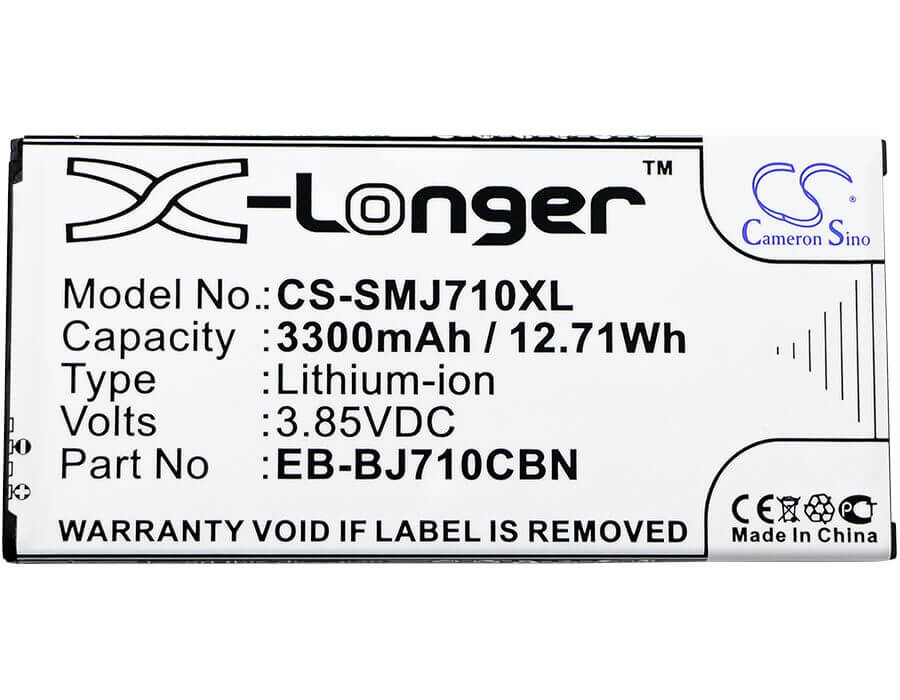 3.85V, Li-ion, 3300mAh, SmartPhone battery fits Samsung, Eb-bj710cba, Galaxy J7 2016, Galaxy J7 6 Duos Td-lte, 12.71Wh Mobile, SmartPhone Cameron Sino Technology Limited (Smartphone)