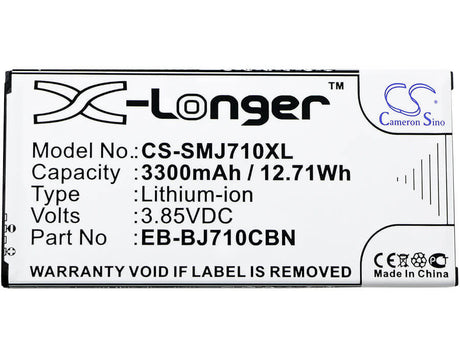 3.85V, Li-ion, 3300mAh, SmartPhone battery fits Samsung, Eb-bj710cba, Galaxy J7 2016, Galaxy J7 6 Duos Td-lte, 12.71Wh Mobile, SmartPhone Cameron Sino Technology Limited (Smartphone)