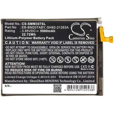 3.85V, Li-Polymer, 5900mAh, SmartPhone battery fits Samsung, Eb-bm207aby, Galaxy M30s, Sm-m307f, 22.72Wh Mobile, SmartPhone Cameron Sino Technology Limited (Smartphone)