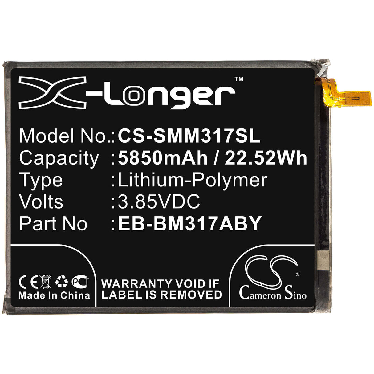 3.85V, Li-Polymer, 5850mAh, SmartPhone battery fits Samsung, Eb-bm317aby, Galaxy M31, Galaxy M31s, 22.52Wh Mobile, SmartPhone Cameron Sino Technology Limited (Smartphone)