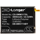3.85V, Li-Polymer, 5850mAh, SmartPhone battery fits Samsung, Eb-bm317aby, Galaxy M31, Galaxy M31s, 22.52Wh Mobile, SmartPhone Cameron Sino Technology Limited (Smartphone)