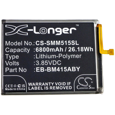 3.85V, Li-Polymer, 6800mAh, SmartPhone battery fits Samsung, Eb-bm415aby, Galaxy M51, Sm-m515, 26.18Wh Mobile, SmartPhone Cameron Sino Technology Limited (Smartphone)