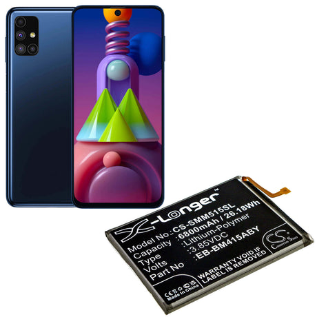 3.85V, Li-Polymer, 6800mAh, SmartPhone battery fits Samsung, Eb-bm415aby, Galaxy M51, Sm-m515, 26.18Wh Mobile, SmartPhone Cameron Sino Technology Limited (Smartphone)