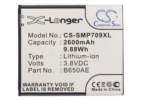 3.8V, Li-ion, 2600mAh, SmartPhone battery fits Samsung, B650ac, Galaxy Beam 2, Galaxy Mega 5.8, 9.88Wh Mobile, SmartPhone Cameron Sino Technology Limited (Smartphone)