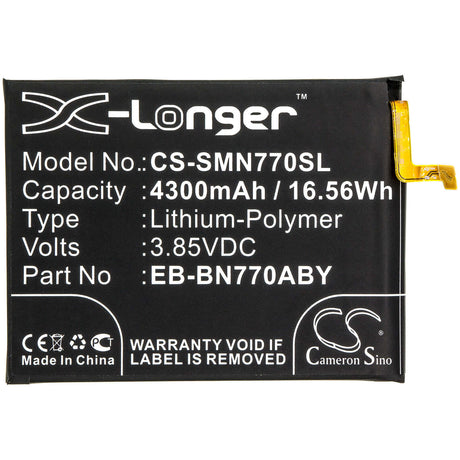 3.85V, Li-Polymer, 4300mAh, SmartPhone battery fits Samsung, Eb-bn770aby, Galaxy Note 10 Lite, Sm-n770f/ds, 16.56Wh Mobile, SmartPhone Cameron Sino Technology Limited (Smartphone)