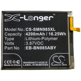 3.87V, Li-Polymer, 4200mAh, SmartPhone battery fits Samsung, Eb-bn985aby, Galaxy Note 20 Ultra, Galaxy Note 20 Ultra Uw 5g, 16.25Wh Mobile, SmartPhone Cameron Sino Technology Limited (Smartphone)