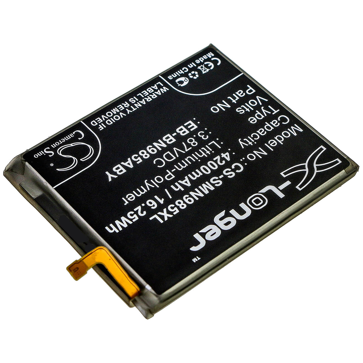 3.87V, Li-Polymer, 4200mAh, SmartPhone battery fits Samsung, Eb-bn985aby, Galaxy Note 20 Ultra, Galaxy Note 20 Ultra Uw 5g, 16.25Wh Mobile, SmartPhone Cameron Sino Technology Limited (Smartphone)