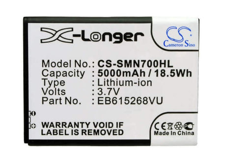3.7V, Li-ion, 5000mAh, SmartPhone battery fits Samsung, (Black),Eb615268vk, Galaxy Note, Gt-i9220, 18.5Wh Mobile, SmartPhone Cameron Sino Technology Limited (Suspended)